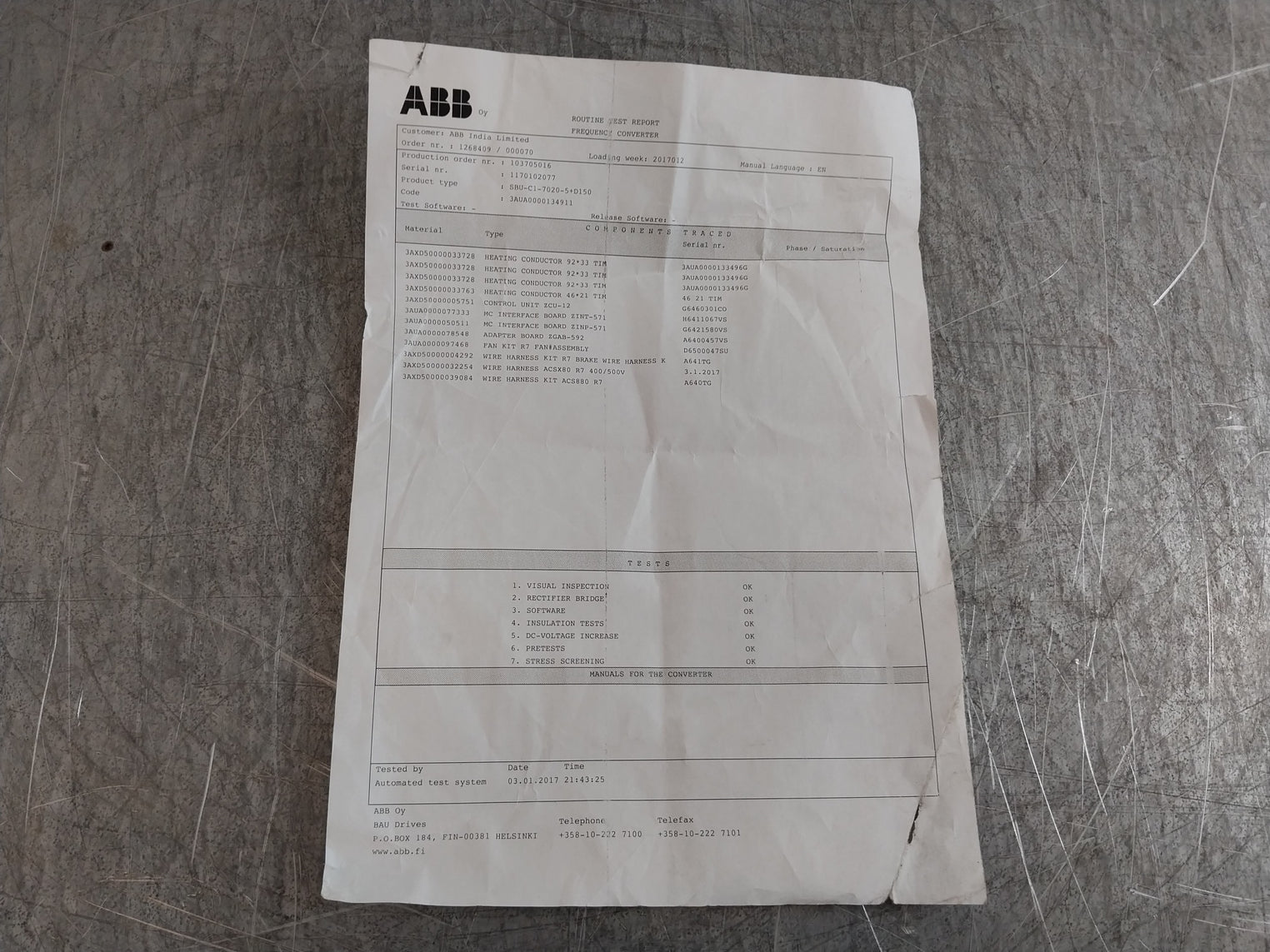 Abb Acs880-01-169A-3 Frequency Converter U1 3- 400 Vac F2 0-500Hz (Incomplete)