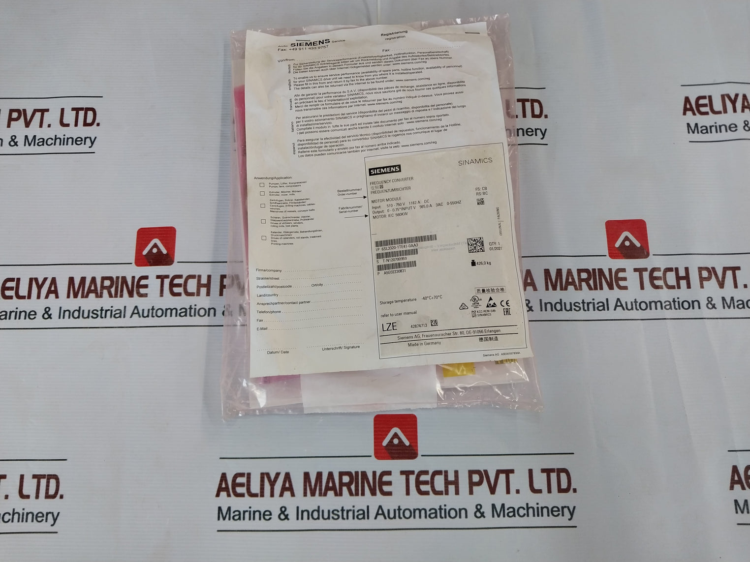 Siemens 6Sl3320-1Te41-0Aa3 Sinamics Motor Module 6Sl3352-1Ae41-0Fa1 Dc 510-750V