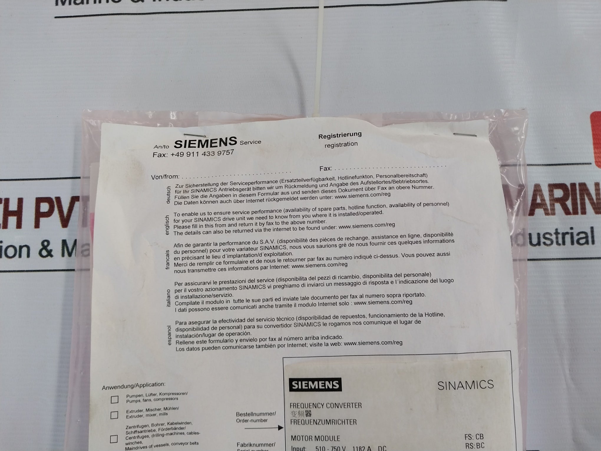 Siemens 6Sl3320-1Te41-0Aa3 Sinamics Motor Module 6Sl3352-1Ae41-0Fa1 Dc 510-750V