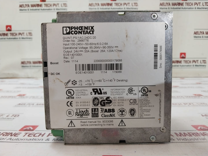 Phoenix Contact Quint-ps/1Ac/24Dc/20 Power Supply 2866776 Eoe14010001