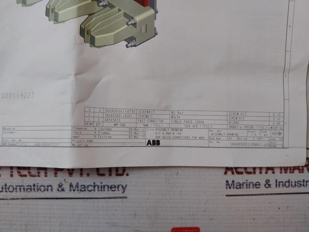 Abb 3aua0000119227 X8x Quick Connector Kit A9140-264 3aua0000119101