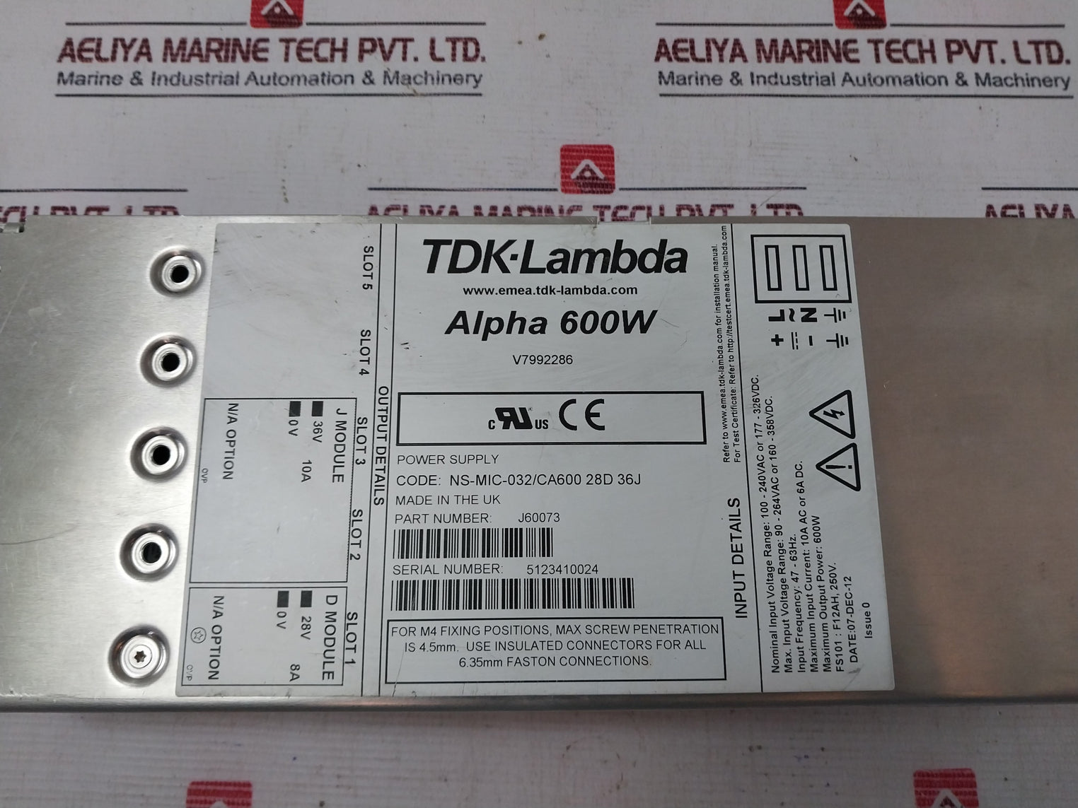 Tdk-lambda Alpha 600W Ns-mic-032/Ca600 28D 36J Switching Power Supply J60073
