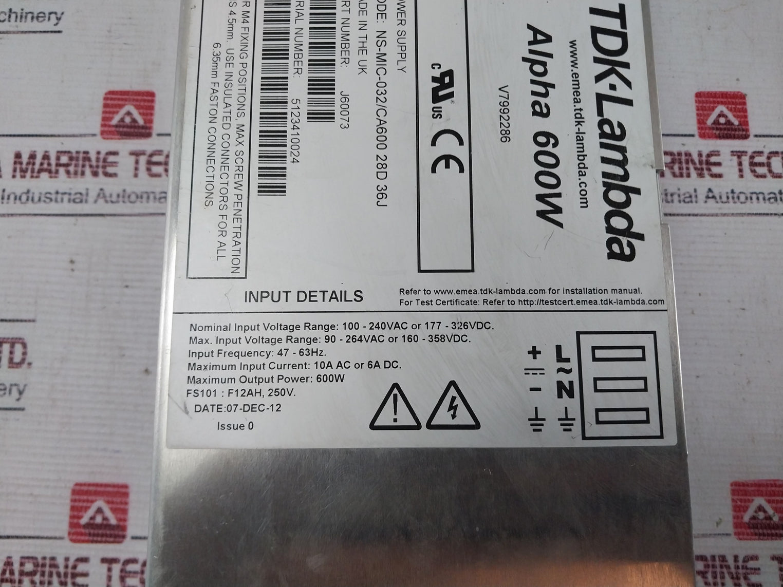 Tdk-lambda Alpha 600W Ns-mic-032/Ca600 28D 36J Switching Power Supply J60073