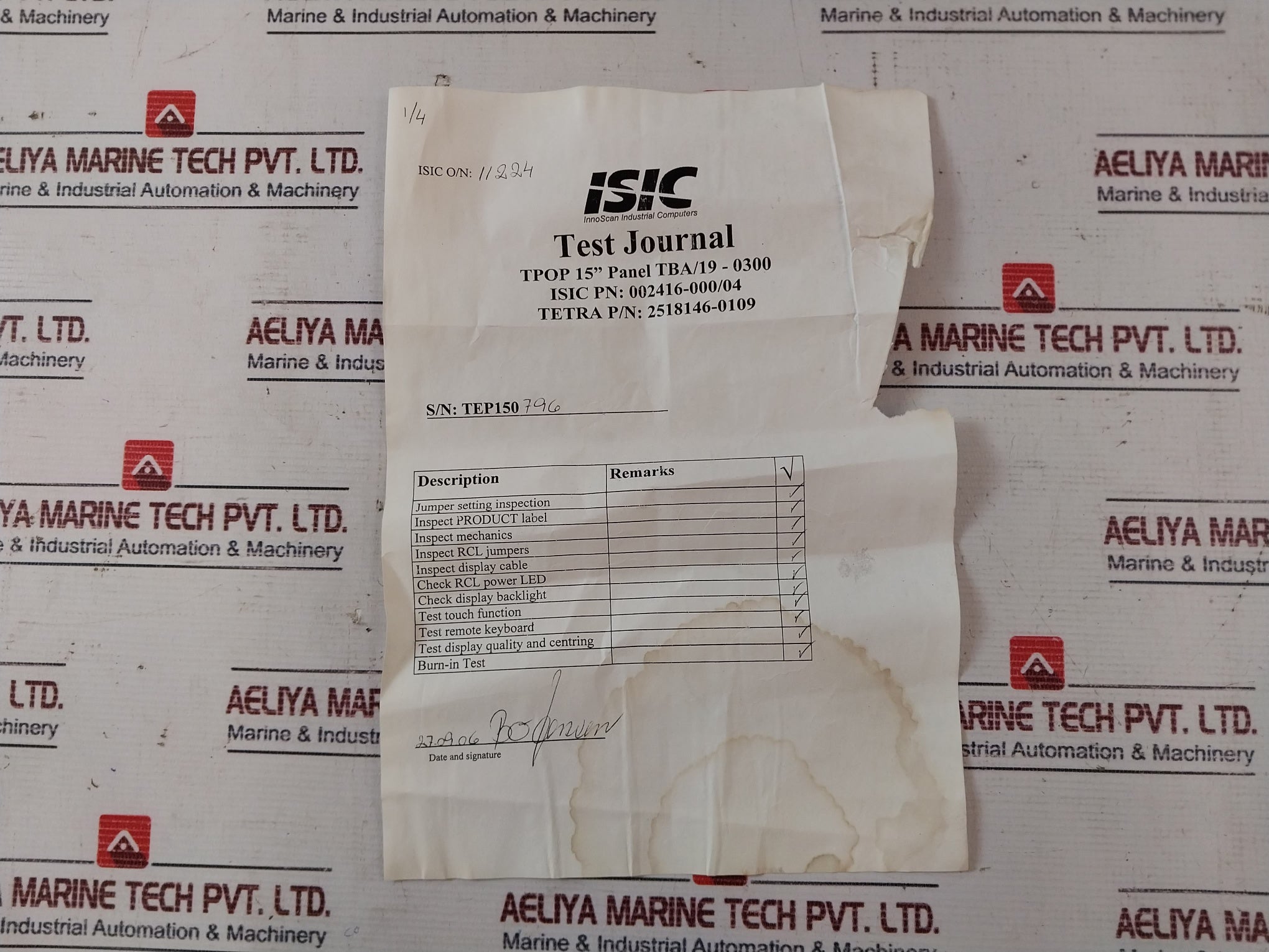 Tetra Pak 2518146-0109 Trop 15 Inch Hmi Panel Tba/19-0300