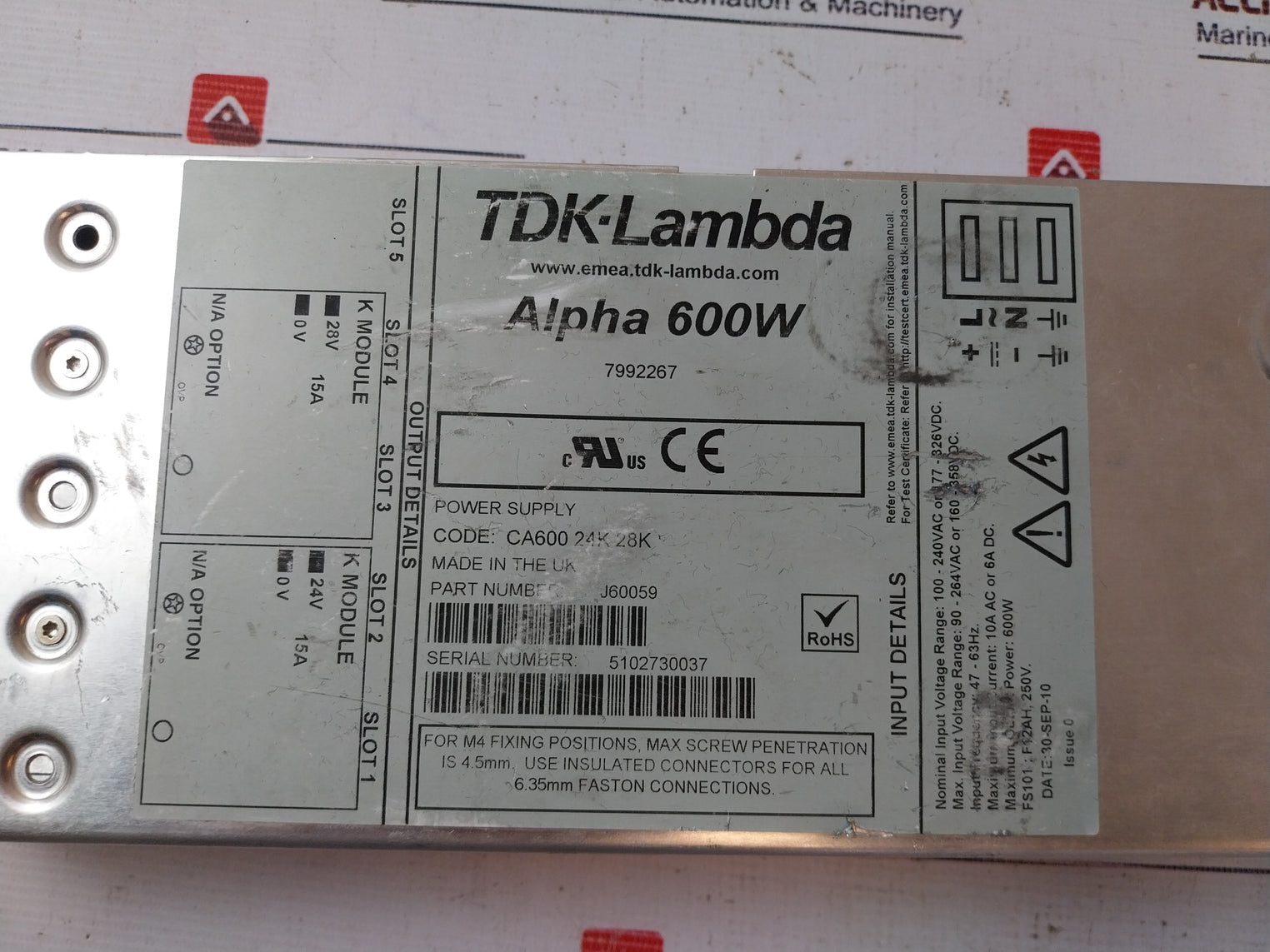 Tdk-lambda Alpha 600W Ca600 24K 28K Power Supply J60059