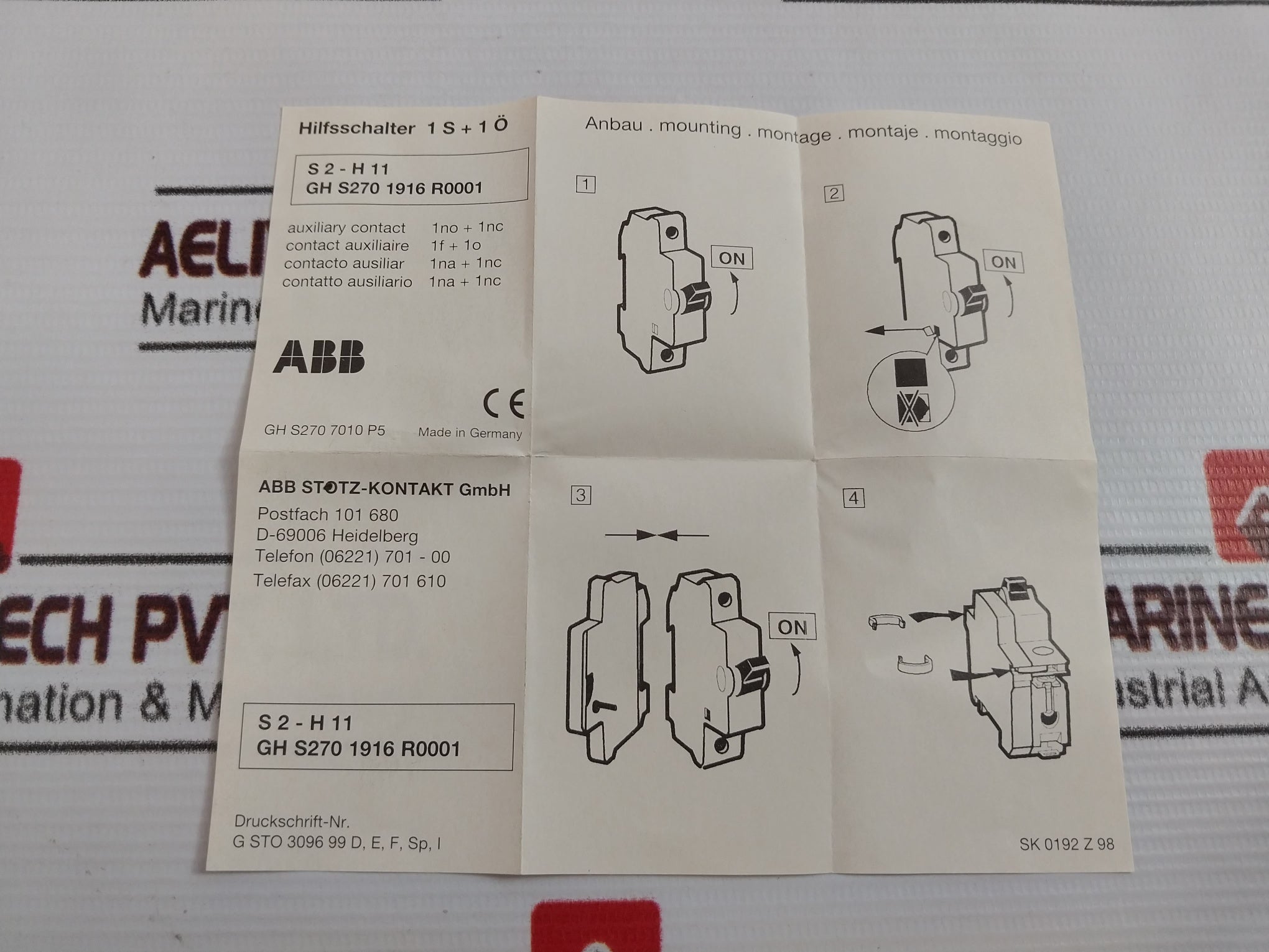 ABB S2-h11 Auxiliary Contact Of Circuit Breaker