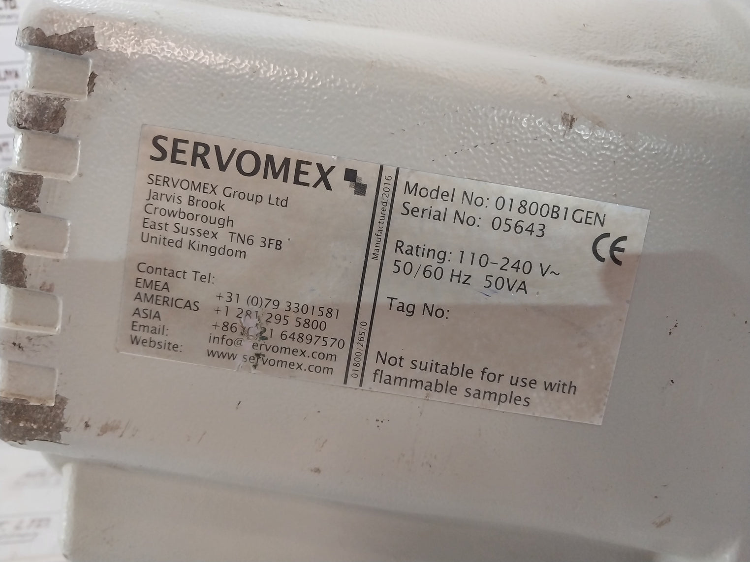Servomex 01800B1Gen Oxygen Analyser 110-240V 50/60Hz 50Va