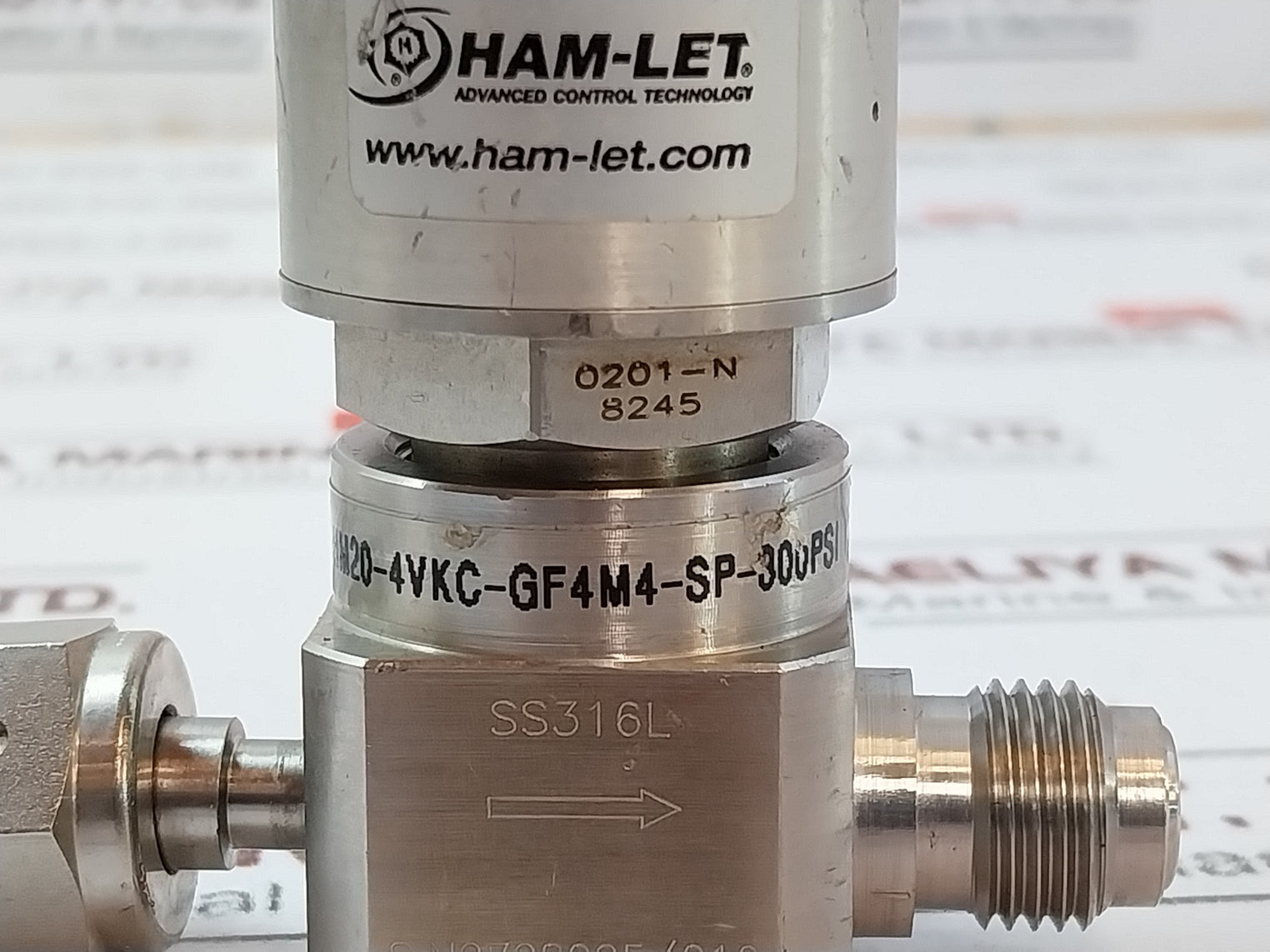 Ham-let Hm20-4Vkc-gf4M4-sp-300Psi Pneumatic Diaphragm Valve Ss316L 60-90 Psi