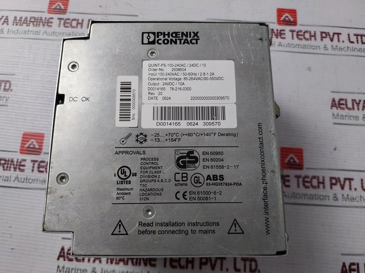 Phoenix Contact Quint-ps-100-240Ac/24Dc/10 Power Supply Unit
