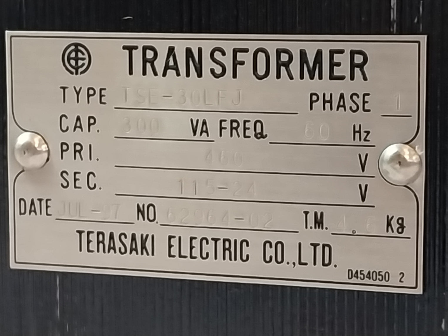 Terasaki Electric Tse-30Lfj Transformer Phase 1 60Hz