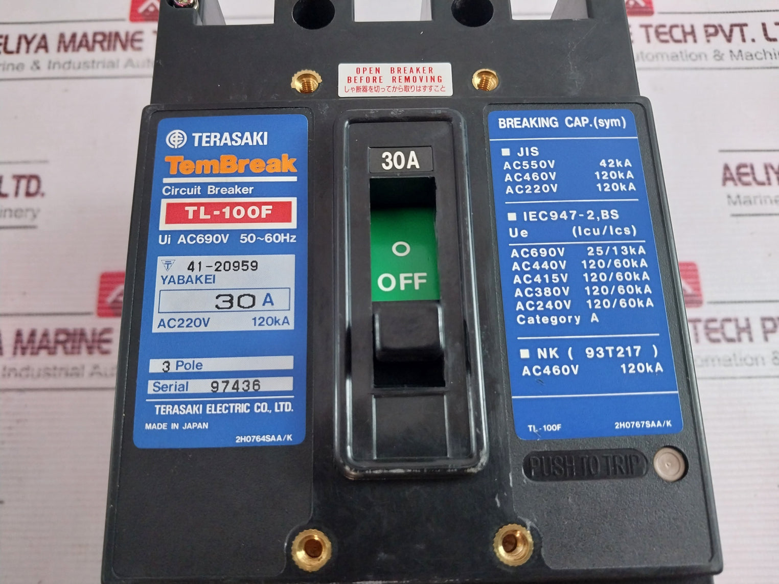 Terasaki Tl-100f Tembreak Current Limiting Circuit Breaker 30a Ac220v 120ka