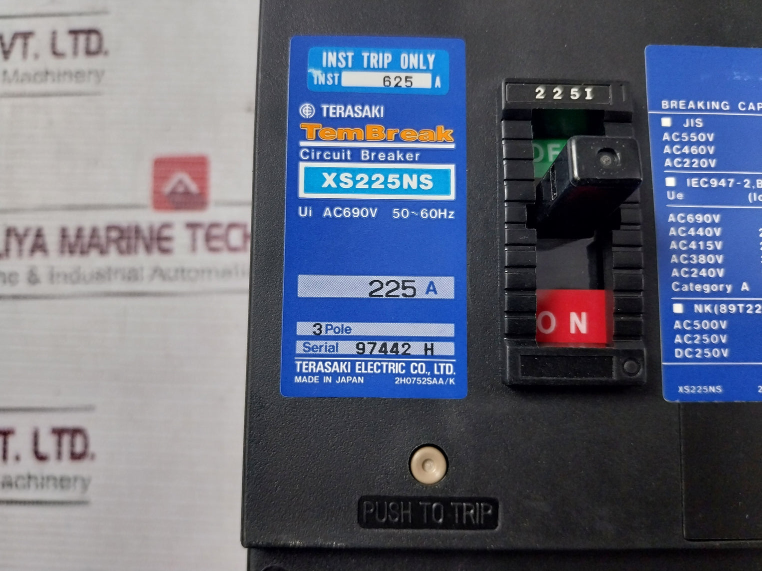 Terasaki Xs225ns Circuit Breaker 225a 2h0752saa/k, 2h0760saa/k