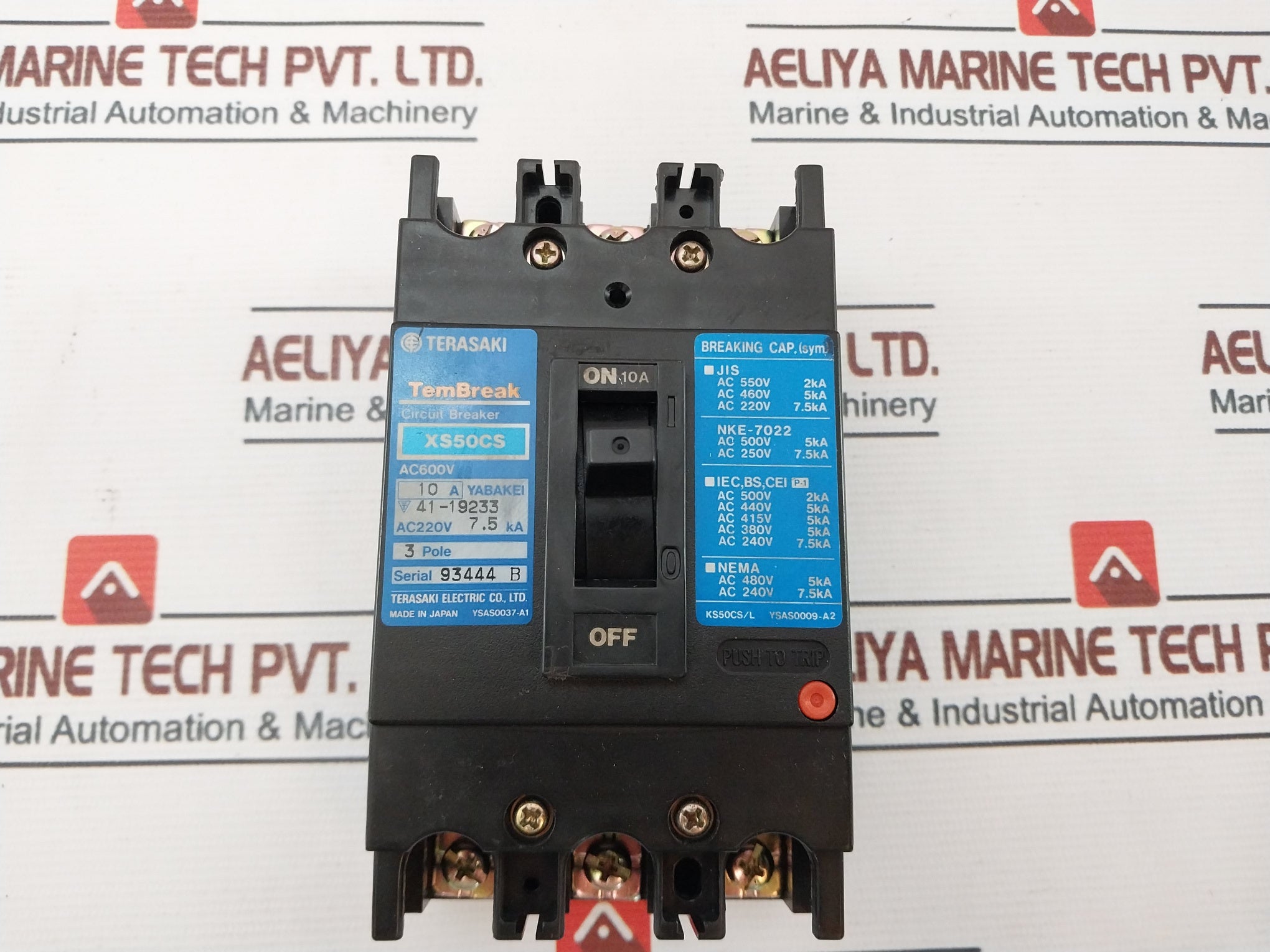 Terasaki Tembreak Xs50Cs 3 Pole Circuit Breaker 10A Ac600V