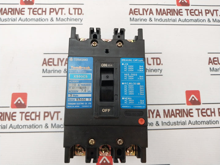 Terasaki Tembreak Xs50Cs 3 Pole Circuit Breaker 10A Ac600V