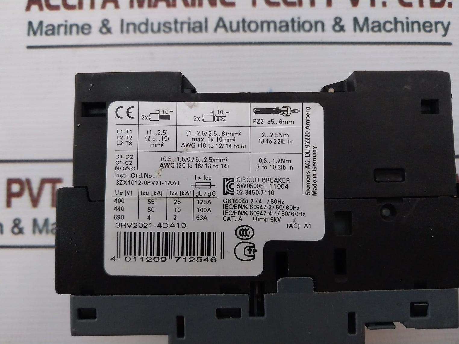 Siemens 3RV2021-4DA10 Motor Protection Circuit Breaker 50/60HZ