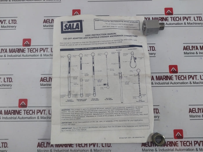 Dbi-sala 1003000 Scaffold Choker Tie-off Adapter Length 3, Rev: G, Dh001003000