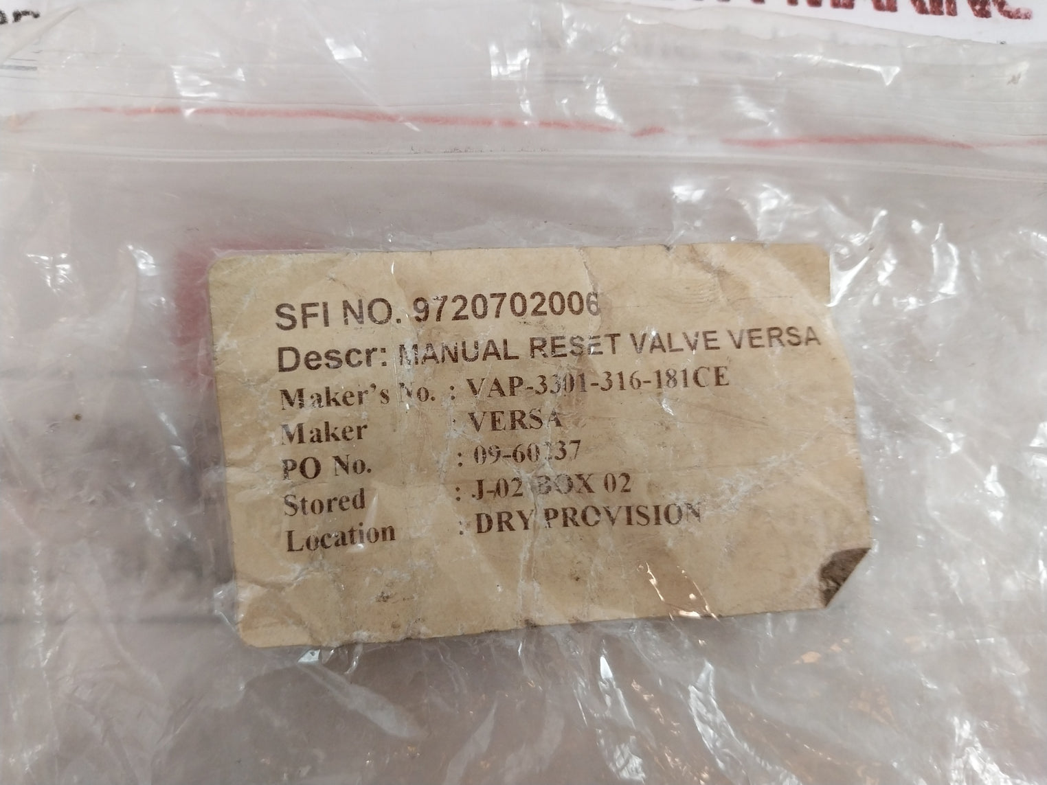 Versa Vap-3301-316-181ce Manual Reset Valve 55-200 Psig/3.8-14 Bar