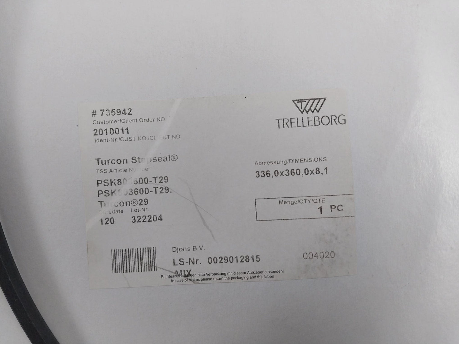 Trelleborg Ddm000137-n7Mbh Seal Kit 336X360X8.1 Psk803600-t29N Rexroth