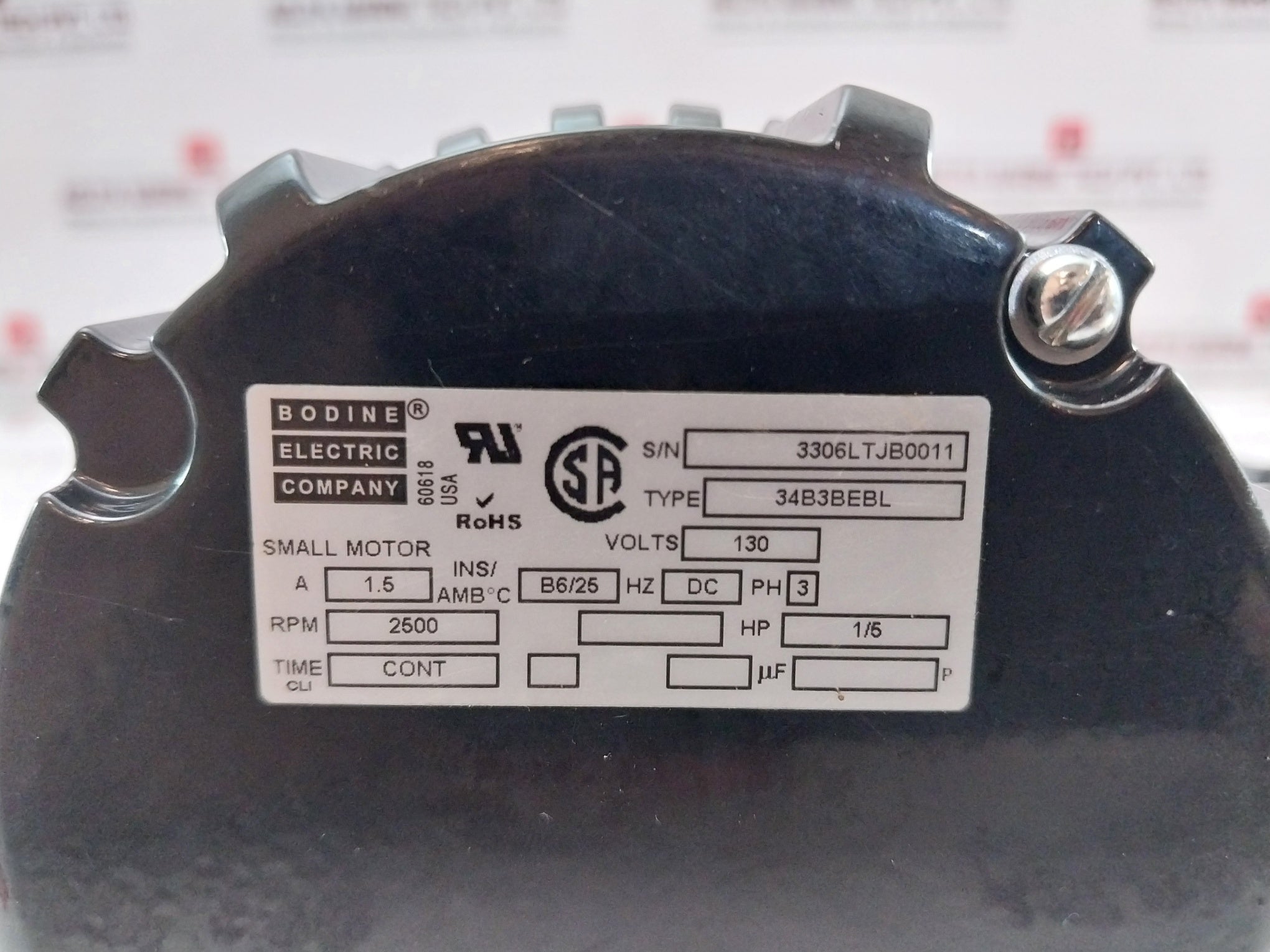 Bodine Electric 34B3Bebl Brushless Dc Motor W/ Cable 3Ph 130V 2500Rpm 2M