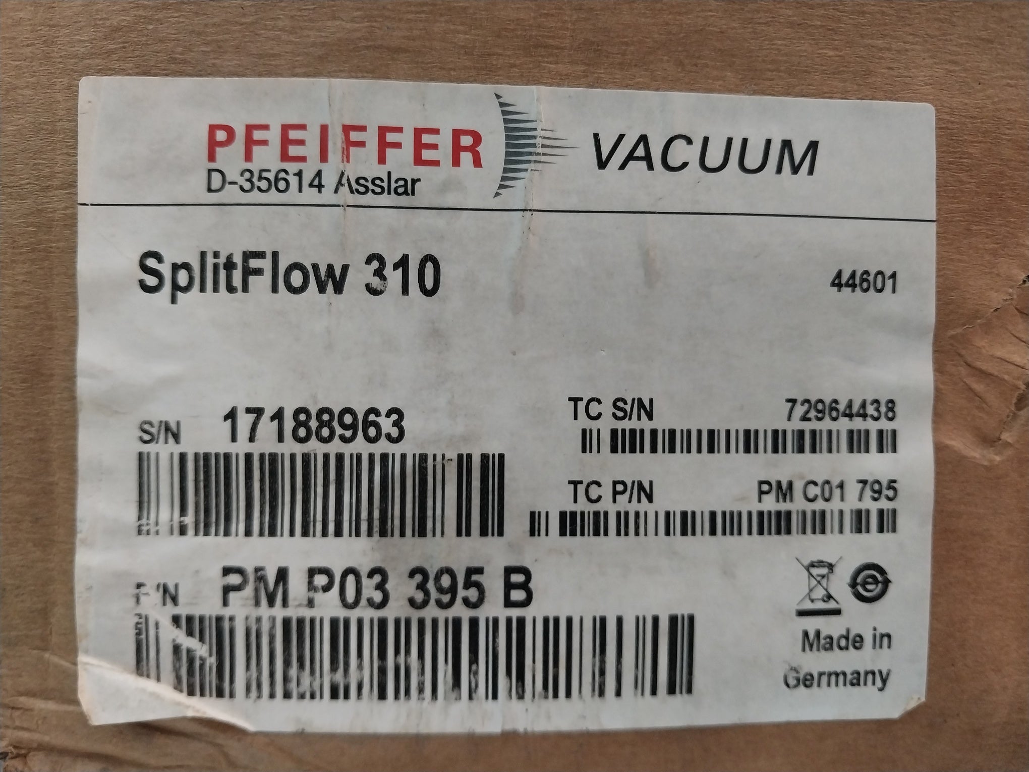 Pfeiffer Vacuum Splitflow 310 Turbo Vacuum Pump 60,000 1/Min 1000 Hz