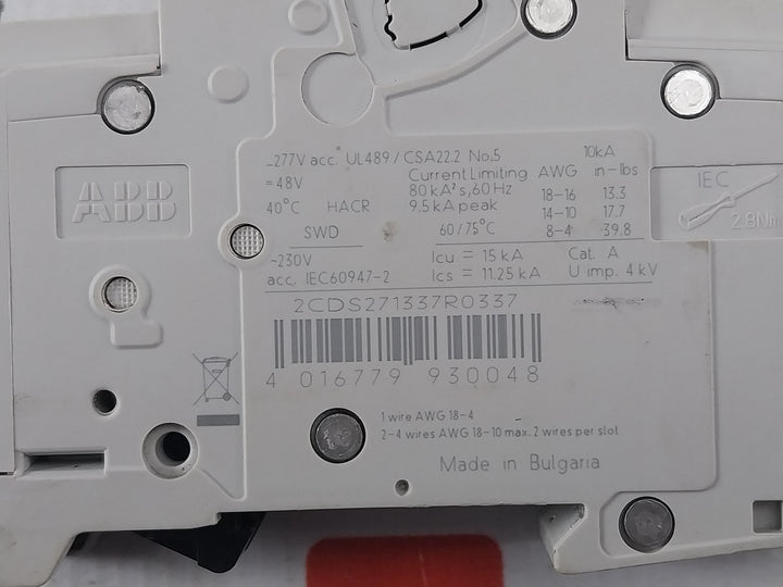 Abb 2Cds271337R0337 1 Pole Circuit Breaker Unit 60/75?C 50/60 Hz