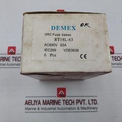 Lot of 3X DEMEX RT18L-63A HRC Fuse Base AC690V 63A