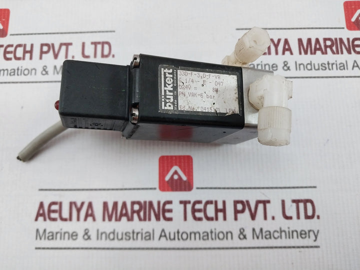 Burkert 330-f-3, 0-f-va Solenoid Valve 24 Vdc 8W 6Bar