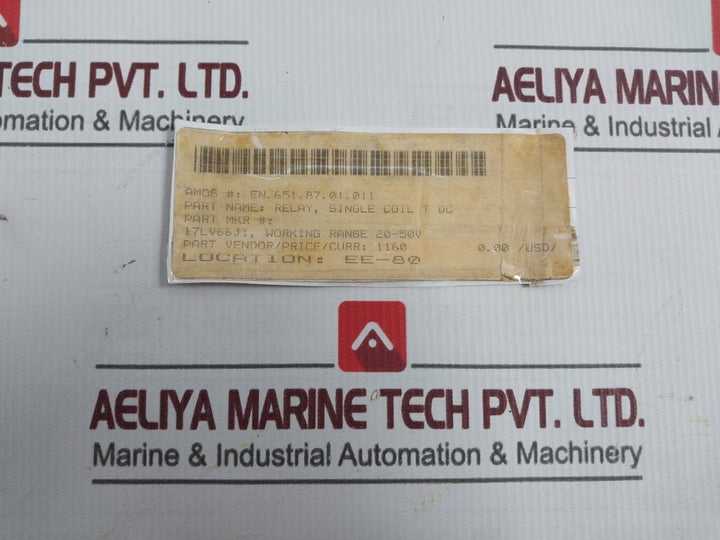 General Electric 17Lv66J1 Relay Assembly Cs58 20-50 Volt Ee-80