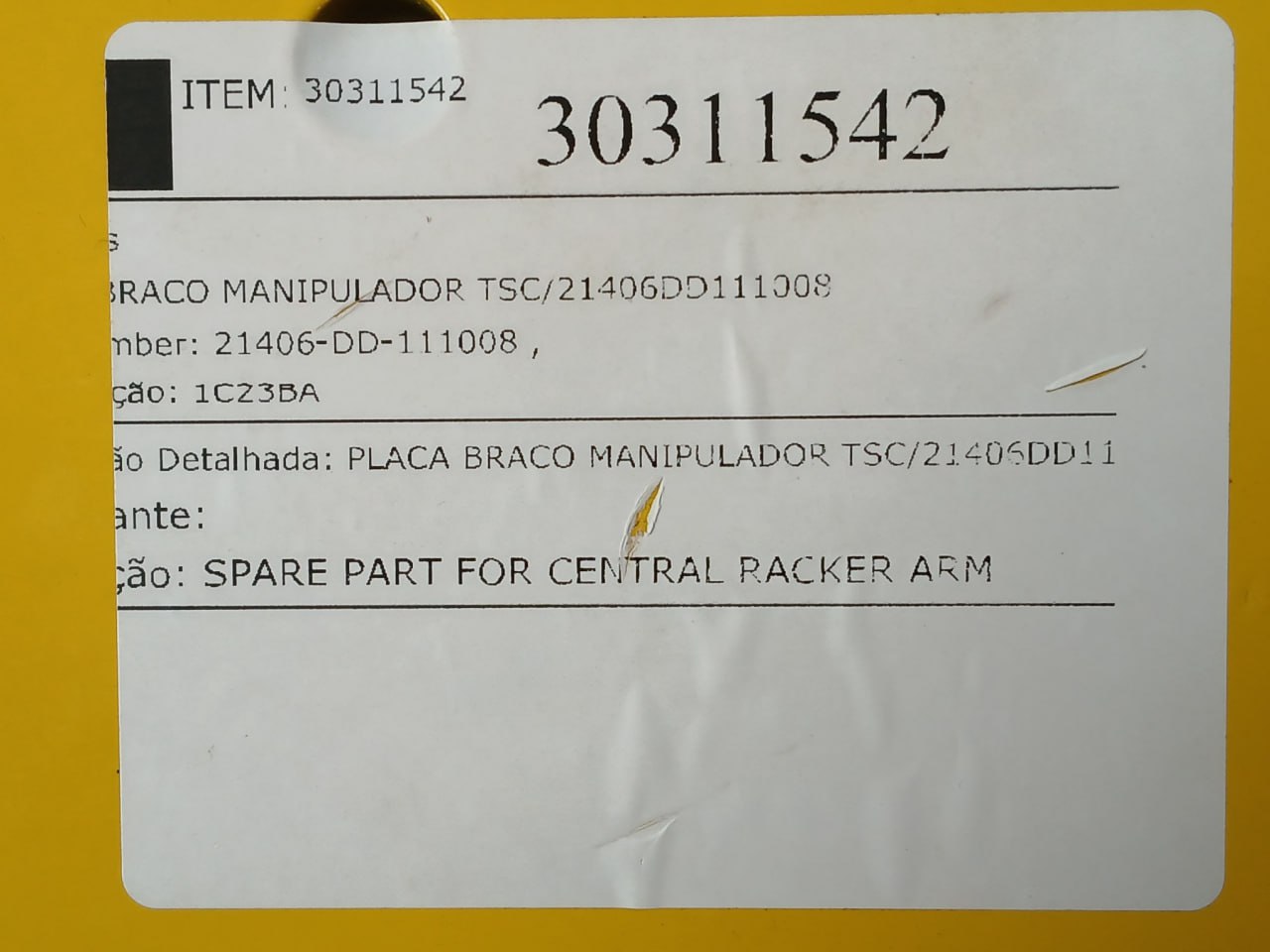 21406-dd-111008 Manipulator Arm Plate Tsc/21406Dd11