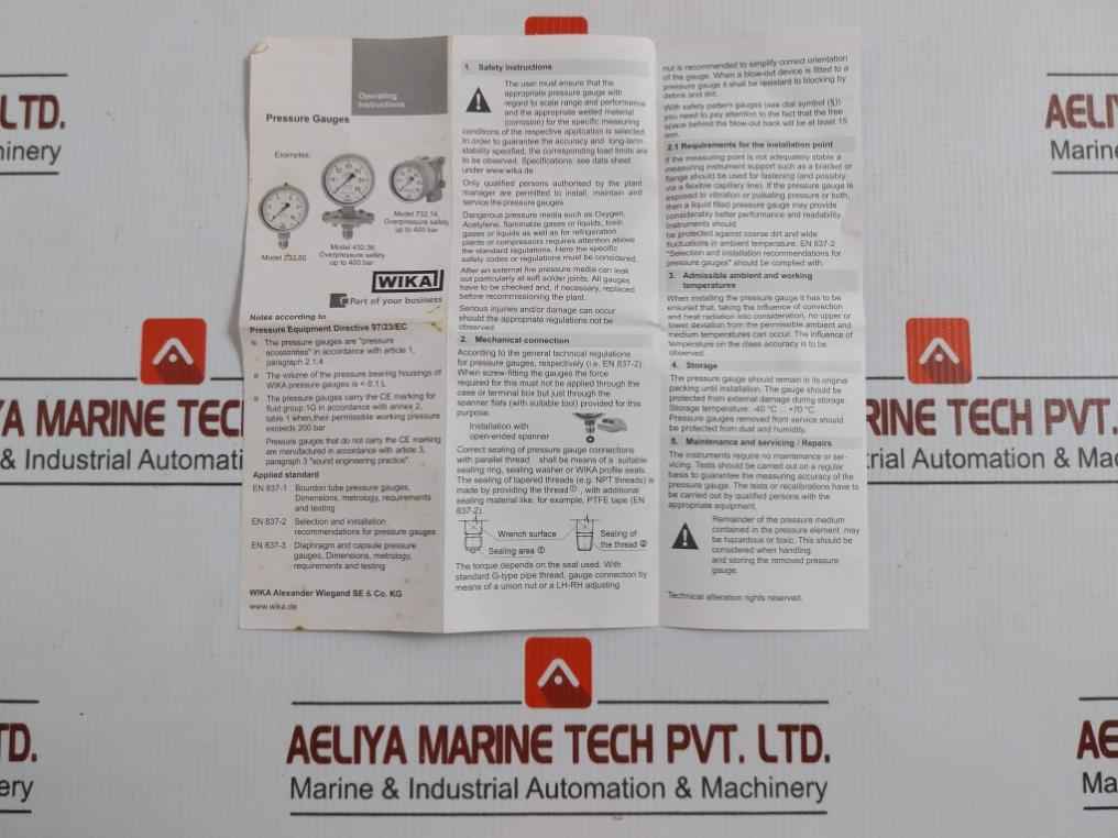 230.20.160 Pressure Gauge 100 Kg/Cm2 & Psi -40C To +70C Wika