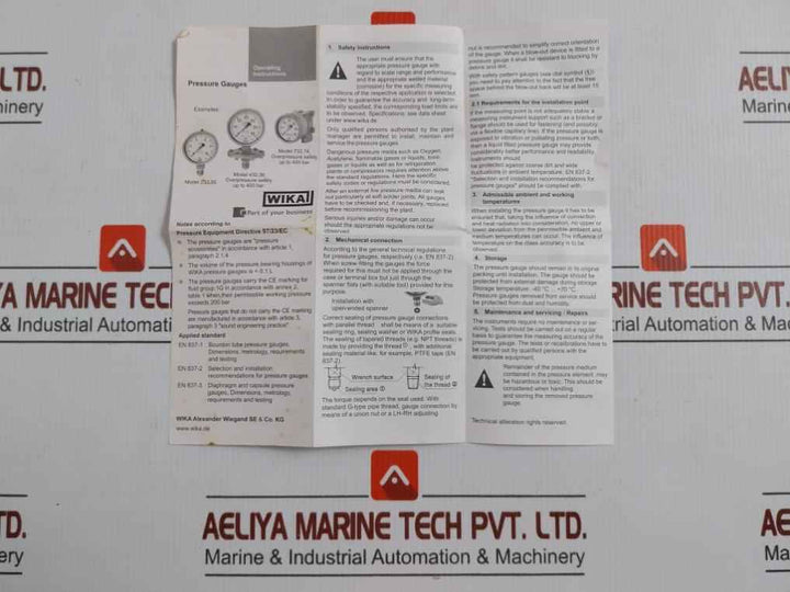 230.20.160 Pressure Gauge 100 Kg/Cm2 & Psi -40C To +70C Wika