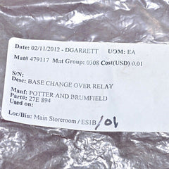 Potter And Brumfield 27E894 Base Change Over Relay 7A 300V