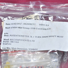 Rs components 169-641 potentiometer 3w 1k0
