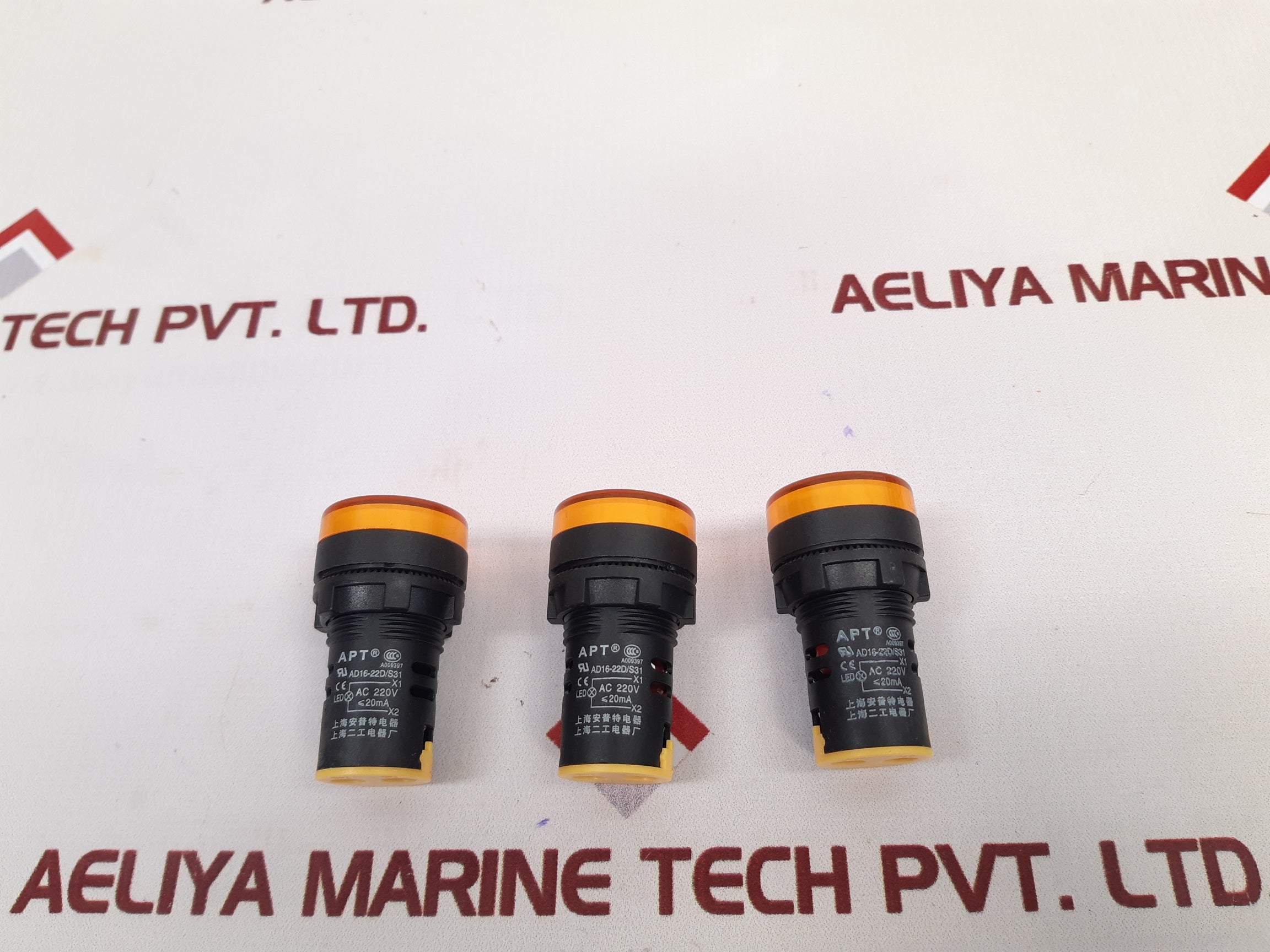 Lot of 3X Apt AD16-22D/S31 Yellow Led Signal Light AC 220V