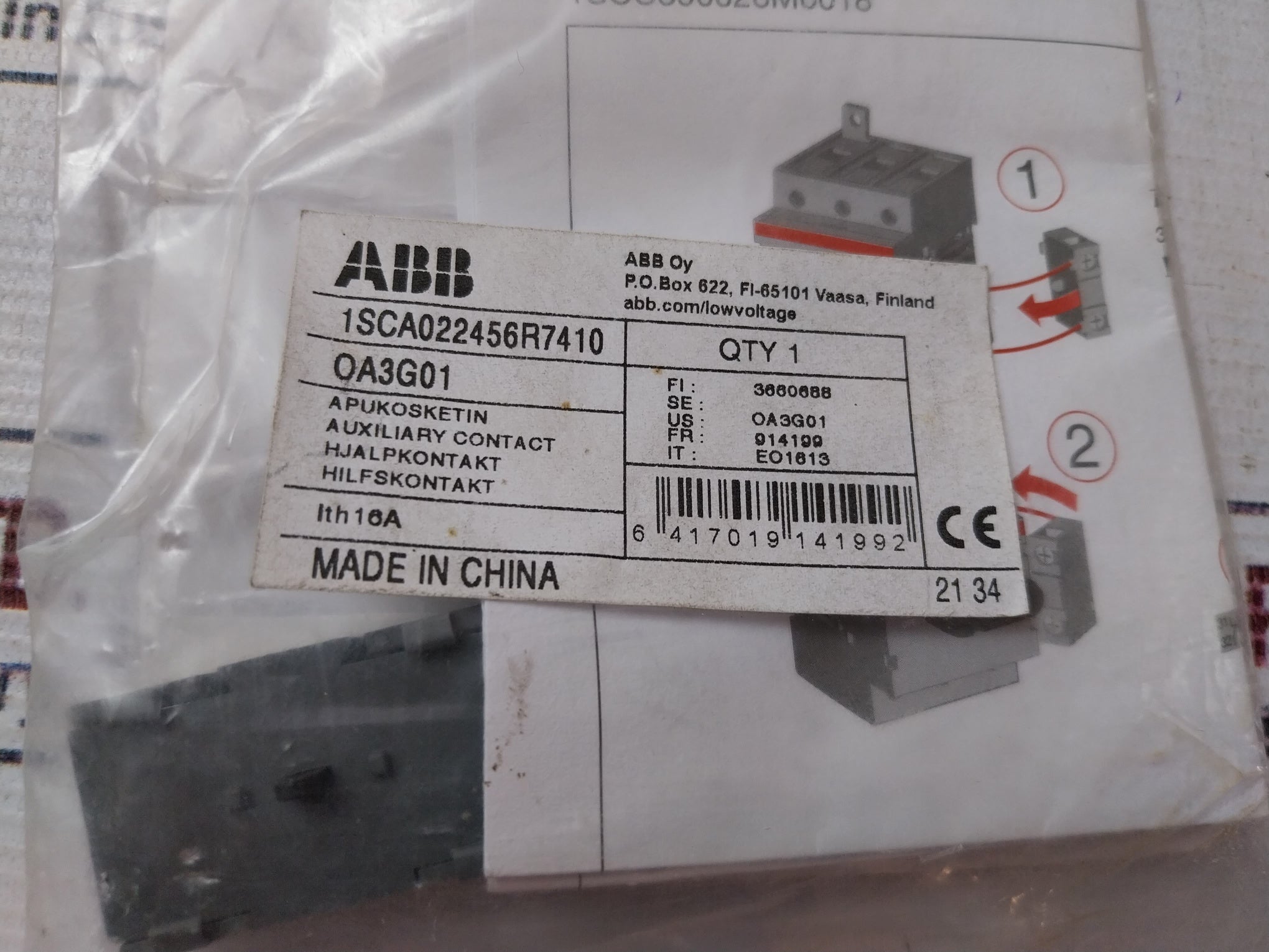Abb Oa3G01 Auxiliary Contact 16A 690V 1Sca022456R7410