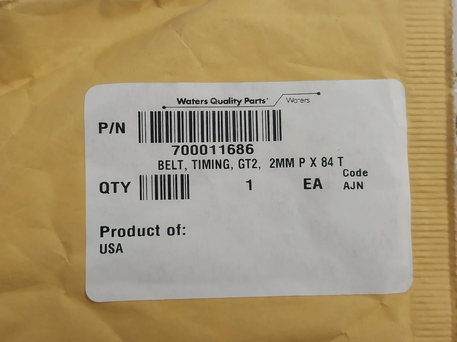 Waters 700011686 Timing Belt Gt2 2Mm P X 84 T