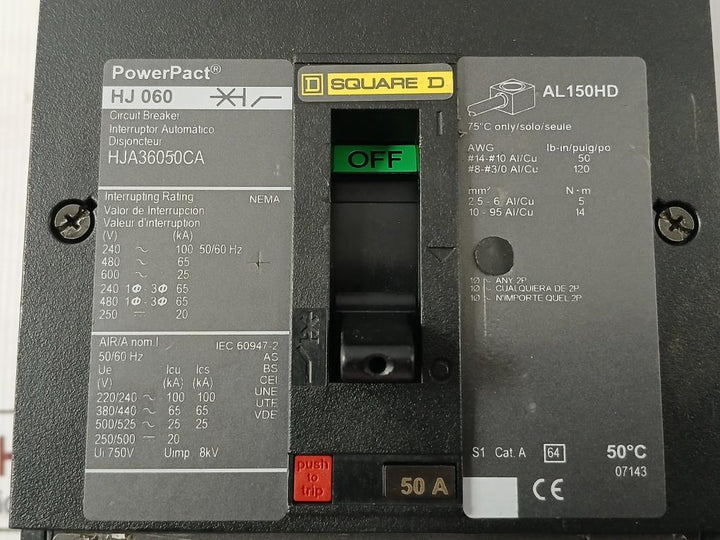 3-pole Molded-case Circuit Breaker Hj-060 Square D 750V 50/60Hz