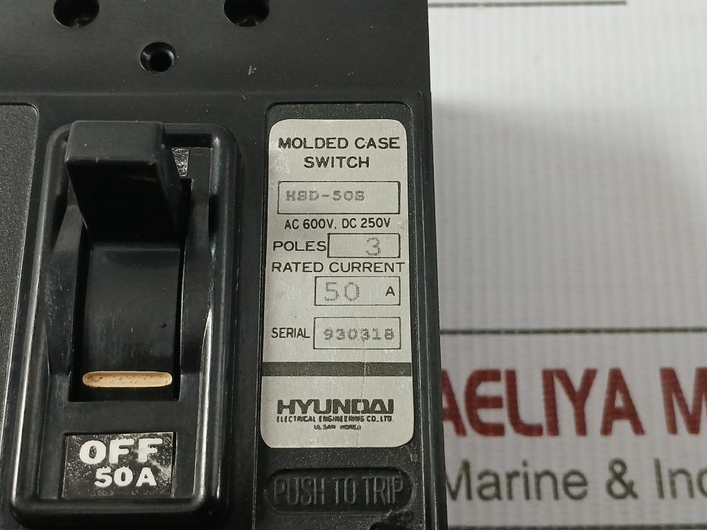3-pole Molded Case Circuit Breaker Ac 600V, Dc 250V Hyundai Hbd-50S