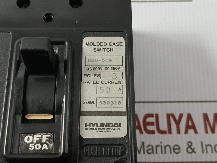 3-pole Molded Case Circuit Breaker Ac 600V, Dc 250V Hyundai Hbd-50S