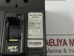 3-pole Molded Case Circuit Breaker Ac 600V, Dc 250V Hyundai Hbd-50S