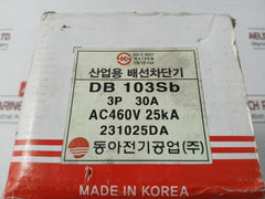 3-pole Molded Case Circuit Breaker Devico Db103Sb Dong-a Electric 30A 690V