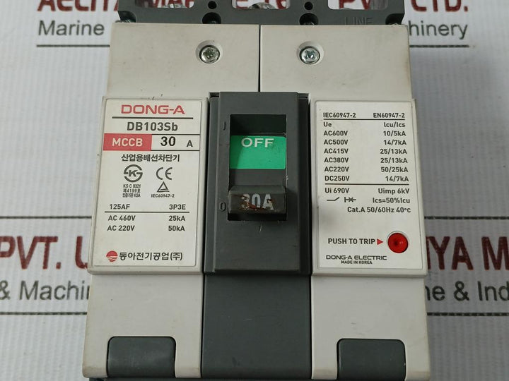 3-pole Molded Case Circuit Breaker Devico Db103Sb Dong-a Electric 30A 690V