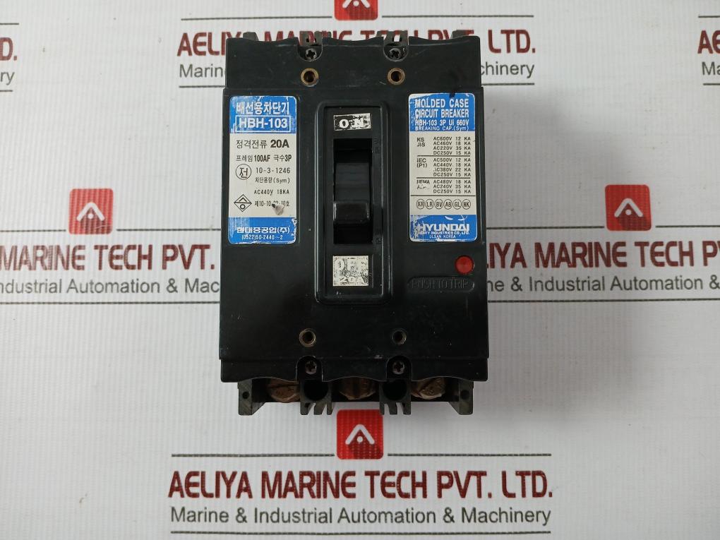 3-pole Molded Case Circuit Breaker Hbh-103 Hyundai 660V/20A