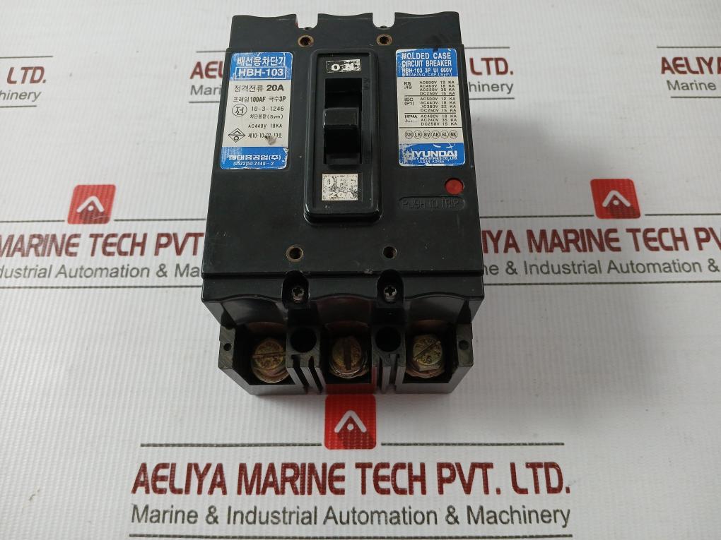 3-pole Molded Case Circuit Breaker Hbh-103 Hyundai 660V/20A