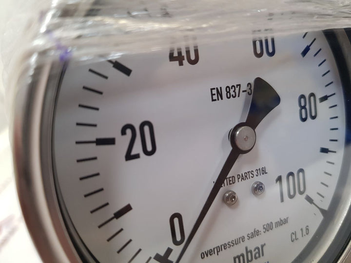 Wika En 837-3 Pressure Gauge 0 To 100 Mbar