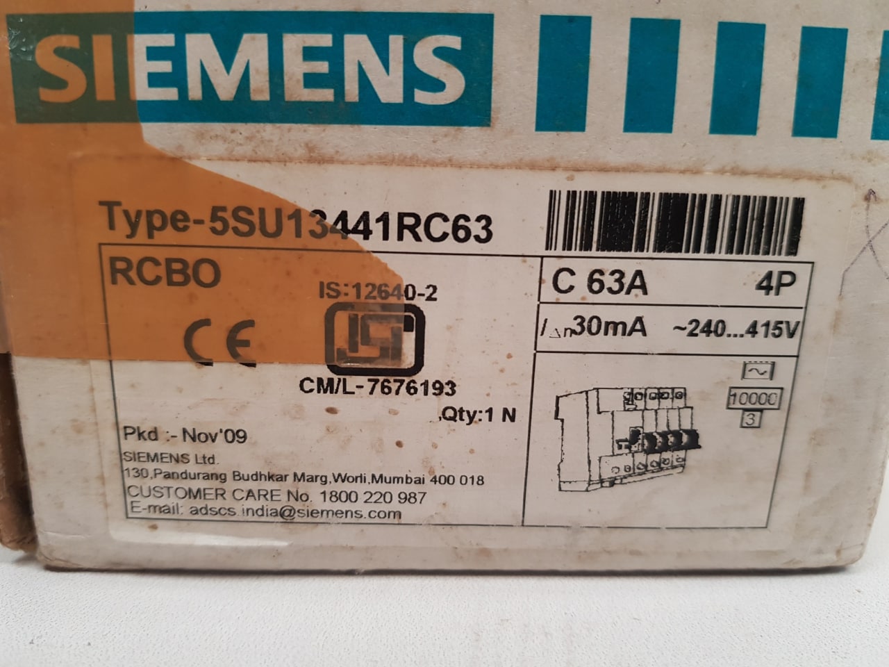 Siemens C63 Circuit Breaker 5Su1 344-1 Rc63