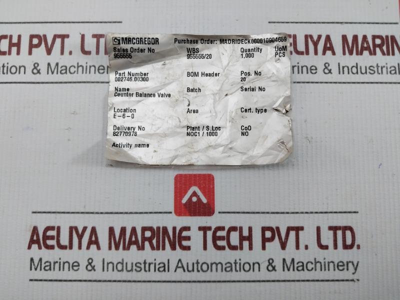 3Avb1431Al.17C Hydraulic Counter Balance Valve 50 Bar Kongsberg