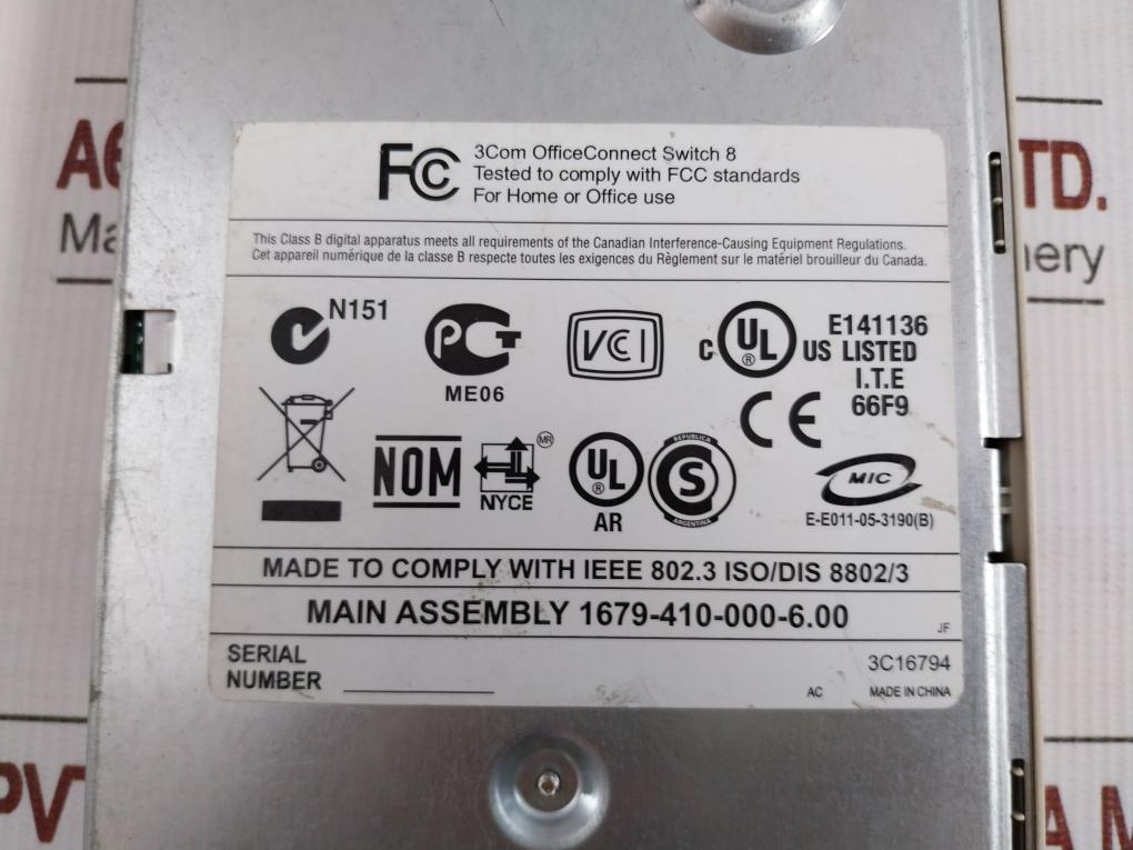 3Com Office Connect Ethernet Network Switch 1A Max Switch 8