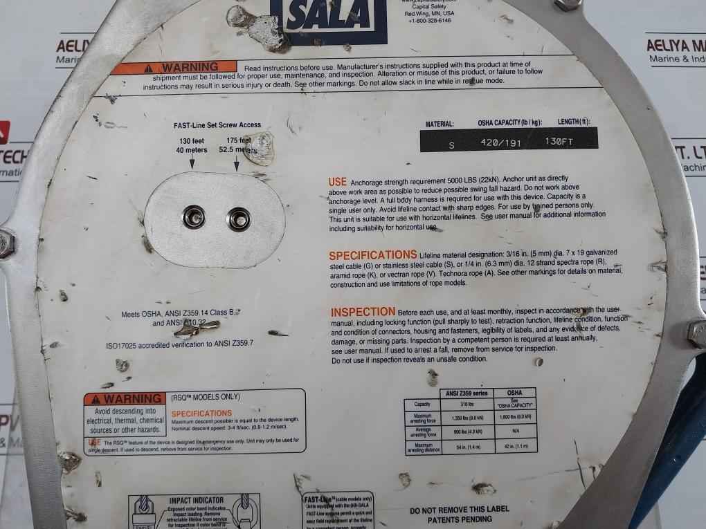 3M 3400967 Self Retracting Lifeline Fast Line Sealed-blok 40M/130Feet