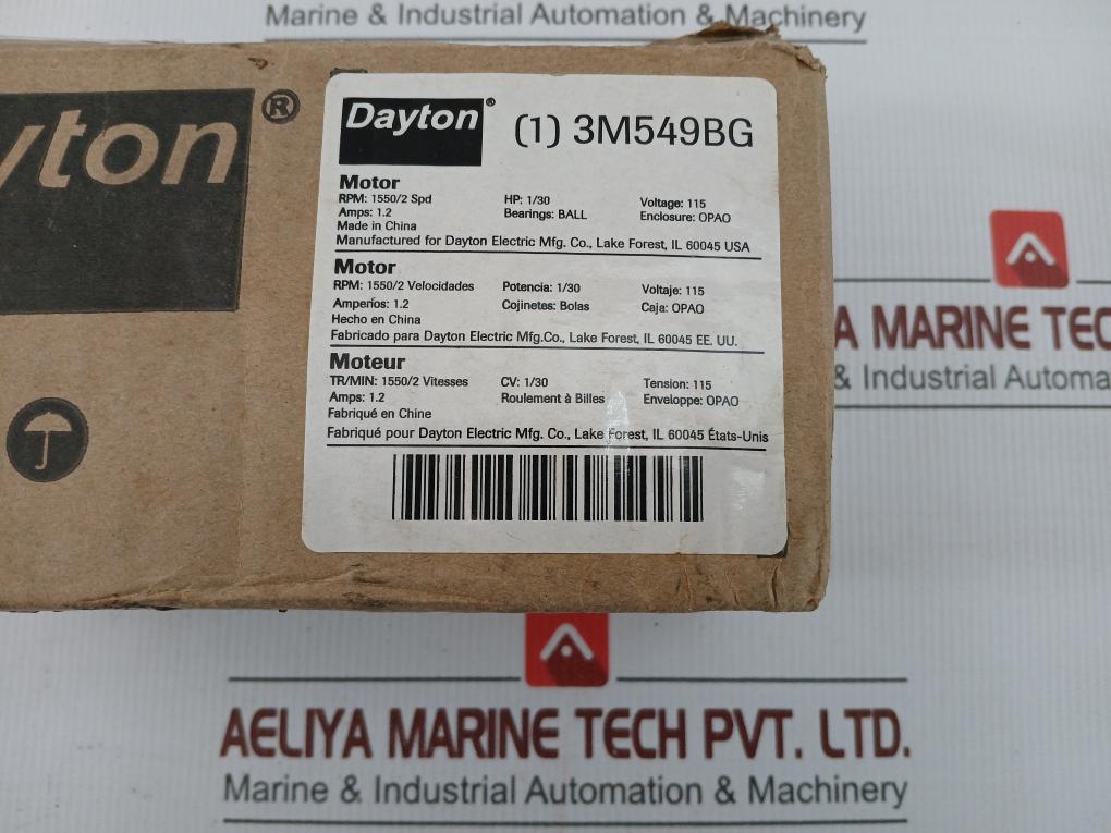 3M549Bg Air Over Motor 1/30Hp, 1550Rpm 2-speed Dayton